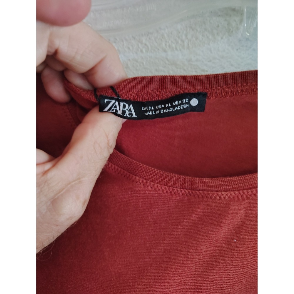 Zara Mens Long Sleeve Crew Neck T-Shirt Rust Red XL 4174/677/681 New - Picture 2 of 4